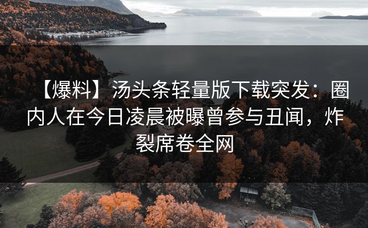 【爆料】汤头条轻量版下载突发：圈内人在今日凌晨被曝曾参与丑闻，炸裂席卷全网